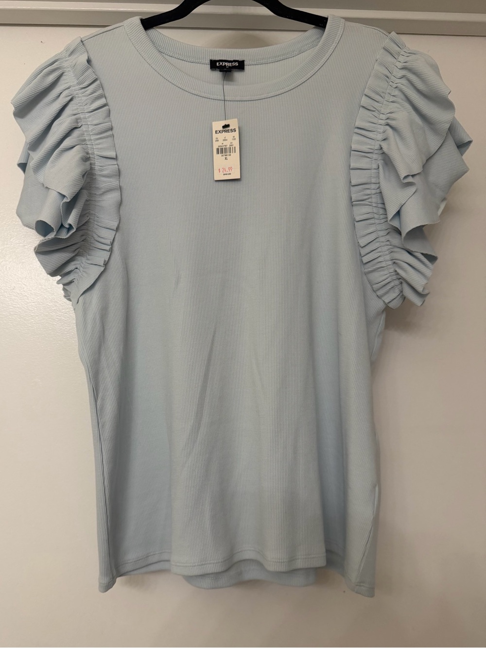 Express Women's Light Blue Ruffle Sleeve Top
